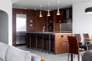 large kitchen with decorative wood cabinets