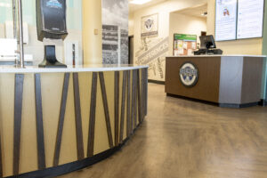 Revamped Daemen College Cafe showcasing stylish service counters