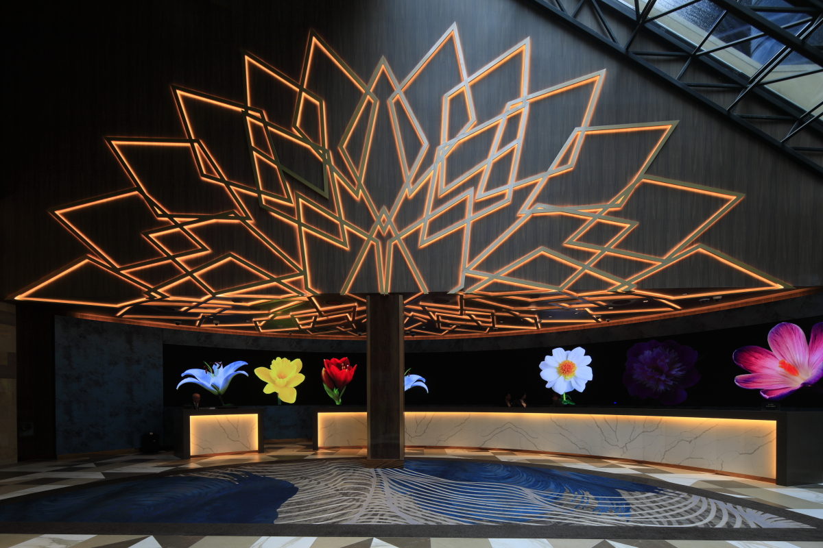 A renovated installation at Seneca Niagara Casino showcasing modern design elements, including wooden accents and LED lighting, completed by R.E. McNamara Inc.